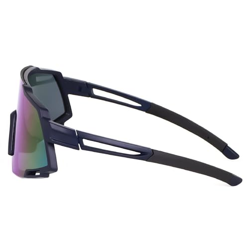 Dervin One Piece Shield Sports Oversized Visor Non Polarized Sunglasses for Men Women, Outdoor Cricket Cycling Hiking Fishing Sunglasses (Black-Blue) - Image 4