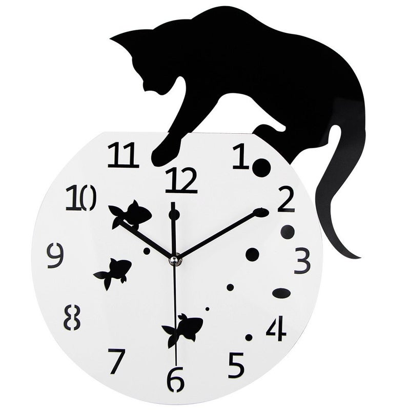 Timelike Fishbowl Cat ClockCreative Wall ClocksHome DIY Decoration WatchCat on Clock Living Room Mirror 3D Wall Design - Image 1