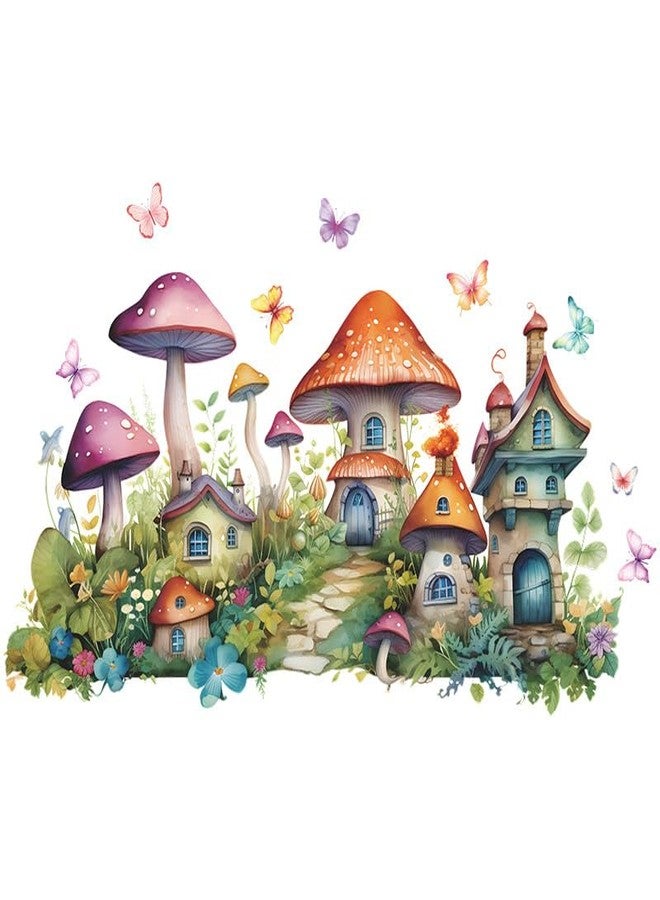 DRWSSR 2 Sheets Colorful Cartoon Mushroom House Wall Stickers Removable DIY Green Plants and Flower Wall Stickers Viny Colorful Butterfly Wall Decal for Girls Home Nursery Bedroom Bathroom Decoration - Image 1