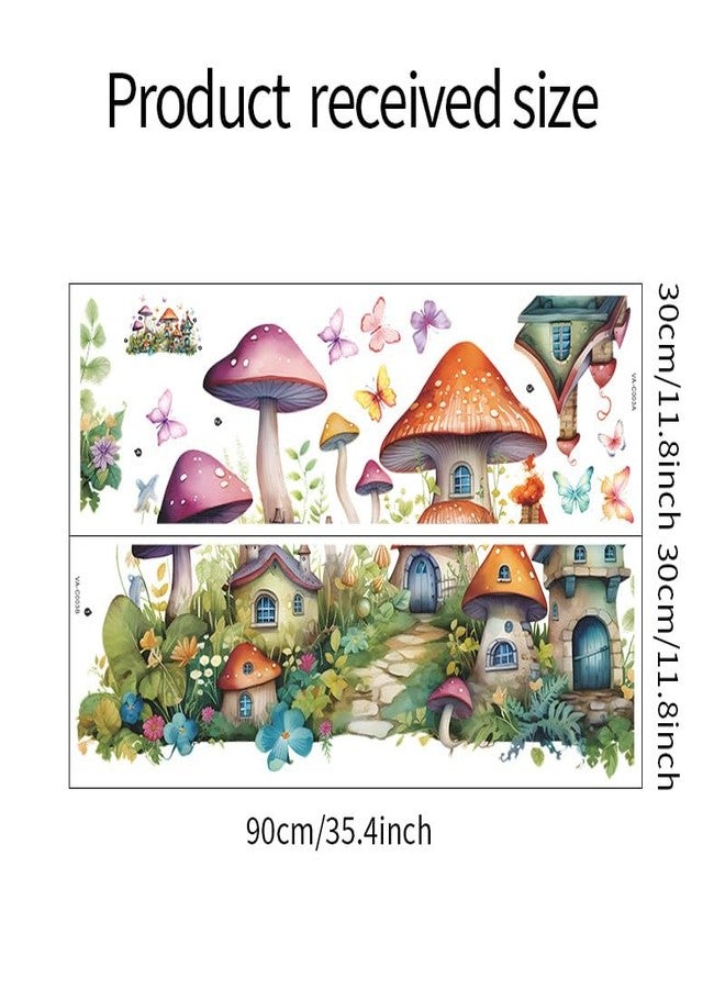DRWSSR 2 Sheets Colorful Cartoon Mushroom House Wall Stickers Removable DIY Green Plants and Flower Wall Stickers Viny Colorful Butterfly Wall Decal for Girls Home Nursery Bedroom Bathroom Decoration - Image 2