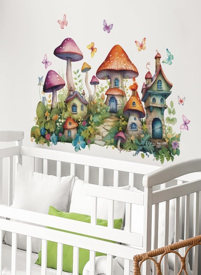 DRWSSR 2 Sheets Colorful Cartoon Mushroom House Wall Stickers Removable DIY Green Plants and Flower Wall Stickers Viny Colorful Butterfly Wall Decal for Girls Home Nursery Bedroom Bathroom Decoration - Image 3
