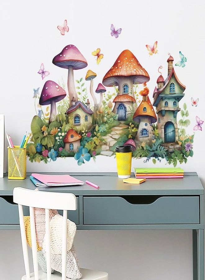 DRWSSR 2 Sheets Colorful Cartoon Mushroom House Wall Stickers Removable DIY Green Plants and Flower Wall Stickers Viny Colorful Butterfly Wall Decal for Girls Home Nursery Bedroom Bathroom Decoration - Image 5