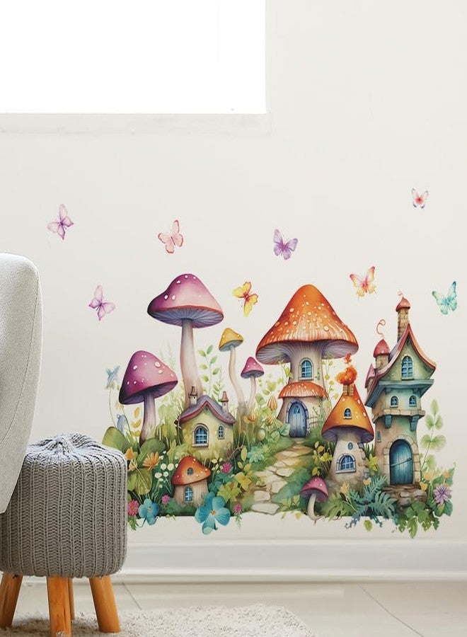 DRWSSR 2 Sheets Colorful Cartoon Mushroom House Wall Stickers Removable DIY Green Plants and Flower Wall Stickers Viny Colorful Butterfly Wall Decal for Girls Home Nursery Bedroom Bathroom Decoration - Image 4
