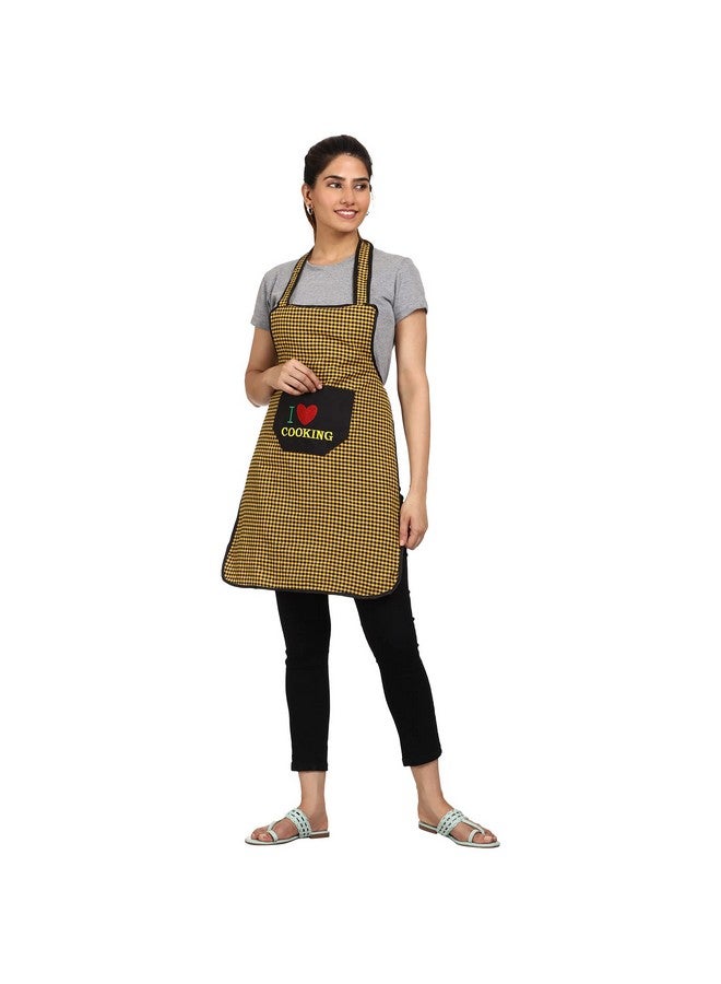 JMi Cotton Checkered Design Waterproof Apron with Multipurpose Front Large Embroidered Pocket Pack of 2 (RED & Yellow) - Image 4