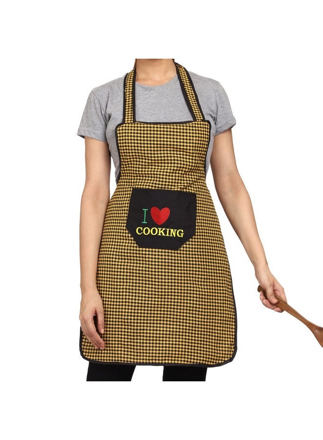 JMi Cotton Checkered Design Waterproof Apron with Multipurpose Front Large Embroidered Pocket Pack of 2 (RED & Yellow) - Image 5