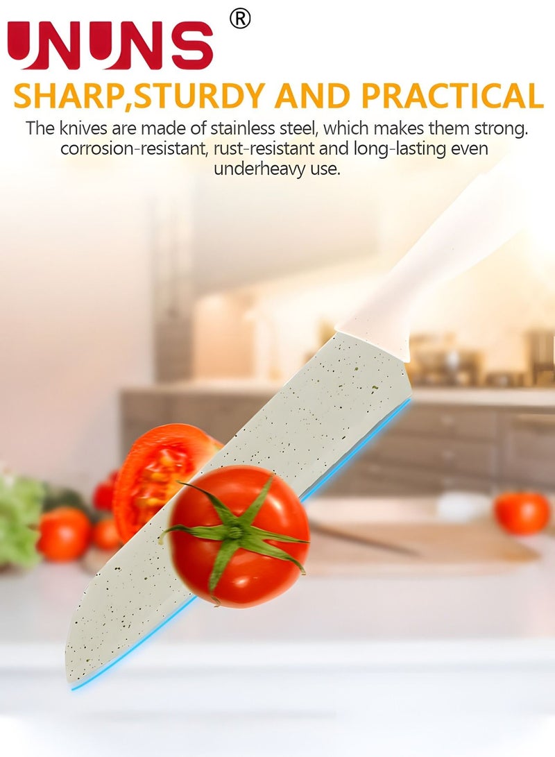 UNUNS 7-Piece Kitchen Knive Set,Chopping Boards Set With 3 Knifes And 1 Scissor,Chef Chopping Board With Grooves For Meat Fruits Veggies,Dishwasher Safe,Beige - Image 3