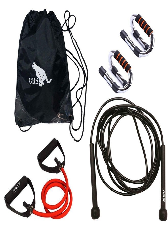 أنبوب مقاومة GRS® Power_28 لتقوية العضلات، حقيبة رياضية للرجال والنساء (أسود)، حامل تمارين الضغط من الفولاذ القوي وحبل القفز (أسود) (طقم) - Image 1