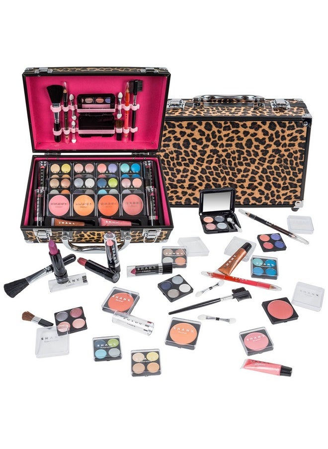 Shany SHANY Carry All Makeup Train Case with Pro Makeup Set, Makeup Brushes, Lipsticks, Eye Shadows, Blushes, Powders, and more - Reusable Makeup Storage Organizer - Premium Gift Packaging - Leopard  - Image 1