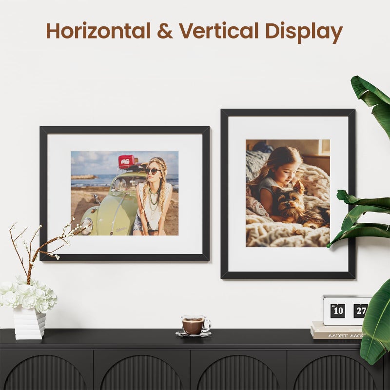 Heimlove 11x14 إطارات الصور مجموعة من 3 مع حصيرة لعرض 8x10 صورة بلاستيكية إطار الصورة السود - Image 2