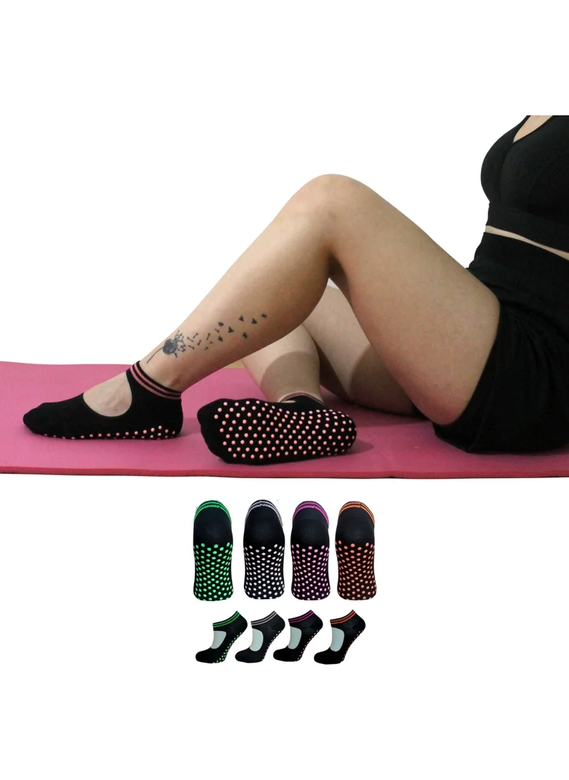 كيه بي اس 4 Pairs Cotton Colorful Anti-Slip Sole Silicone Printed Yoga Fitness Pilates And Activity Women's Socks