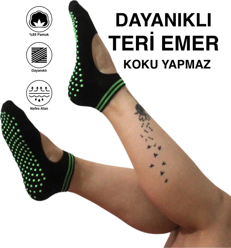 KBS 4 Pairs Cotton Colorful Anti-Slip Sole Silicone Printed Yoga Fitness Pilates And Activity Women's Socks