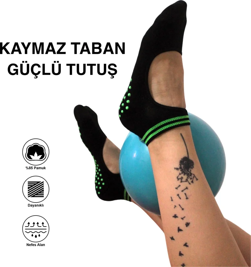 KBS 4 Pairs Cotton Colorful Anti-Slip Sole Silicone Printed Yoga Fitness Pilates And Activity Women's Socks