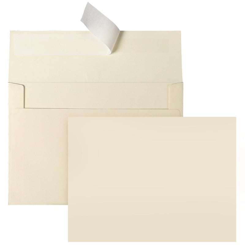 Goefun Cream Blank Flat Note Cards and Envelopes (NOT FOLDED), 5x7 Flat Cream Cardstock and A7 Envelopes Self Seal 100 Pack for Wedding, Invitations, DIY Postcards, Thank You Cards & All Occasion - Image 1