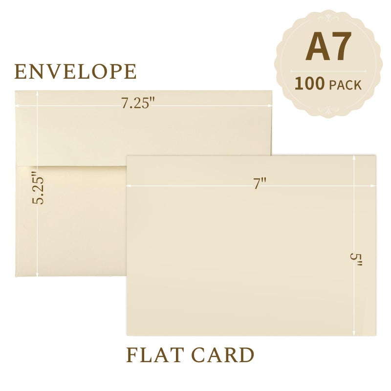 Goefun Cream Blank Flat Note Cards and Envelopes (NOT FOLDED), 5x7 Flat Cream Cardstock and A7 Envelopes Self Seal 100 Pack for Wedding, Invitations, DIY Postcards, Thank You Cards & All Occasion - Image 2