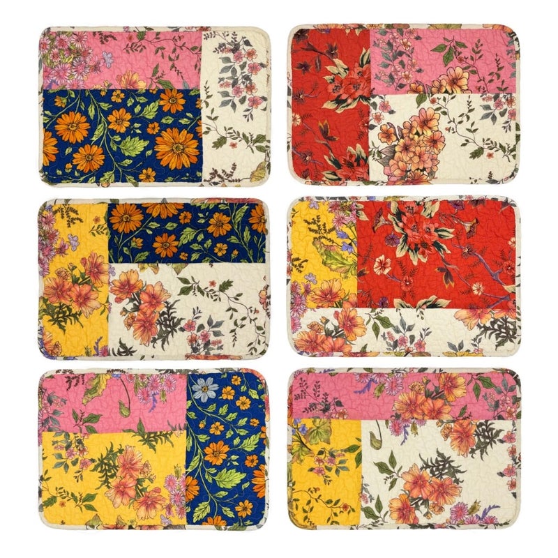ART Pinecone Patchwork Floral Quilted Placemats Set of 6 â€“ 13x19 Cotton Table Mats, Reversible Vintage Farmhouse Table Decor (6, Patchwork Floral Original) - Image 1