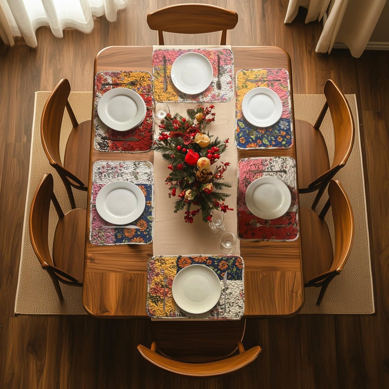 ART Pinecone Patchwork Floral Quilted Placemats Set of 6 â€“ 13x19 Cotton Table Mats, Reversible Vintage Farmhouse Table Decor (6, Patchwork Floral Original) - Image 3