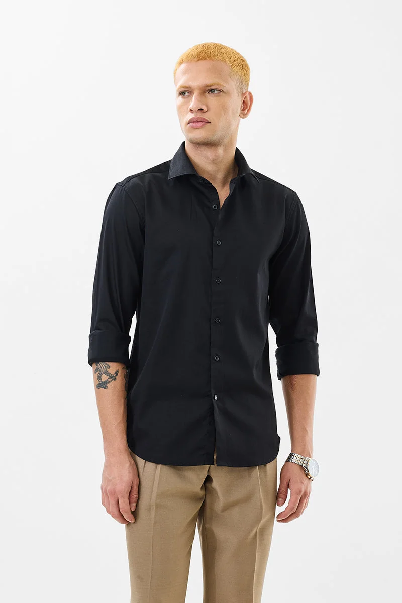 SNITCH Black Solid Long Sleeve Slim Fit Formal Shirt