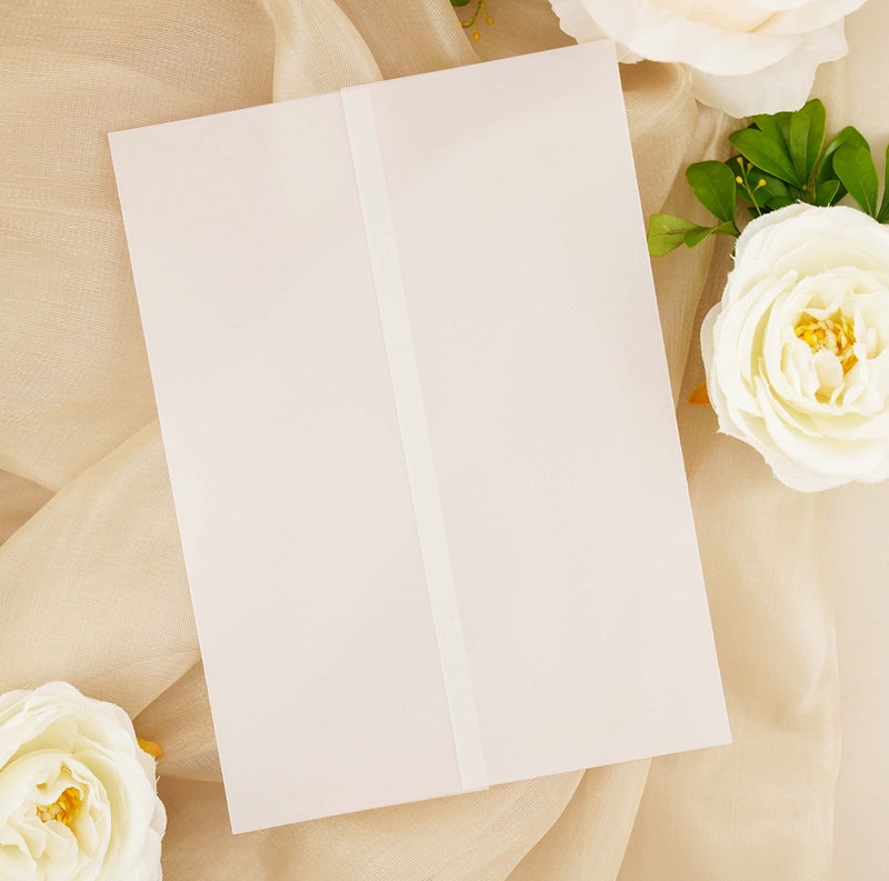 Puremigo 120 Pack Luxury Pre-Folded Vellum Jackets for 5x7 Invitations - Vellum Paper 5x7 Jackets - 115GSM Wedding Invitations Wraps - Transparent - Image 1