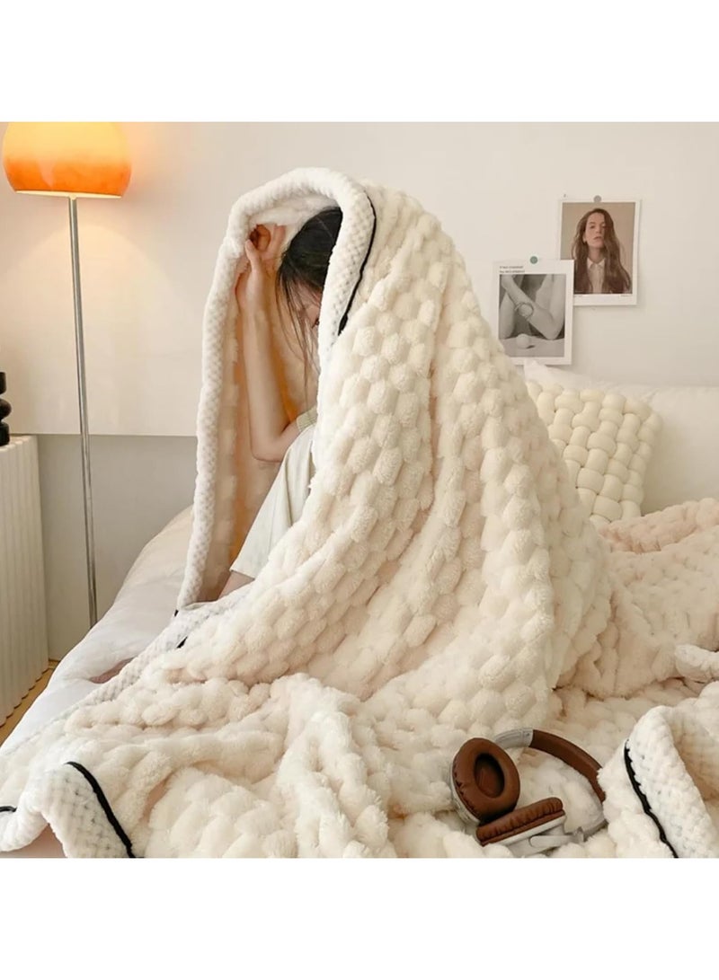 بطانية من الصوف الناعم، بطانية من الفرو الصناعي، بطانية فائقة النعومة، صوف فلانل حريري ممتاز، بطانية مريحة مزخرفة لجميع المواسم لأريكة السرير، 200 * 230 سم (بيج) - Image 5