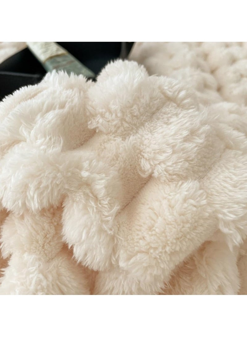 بطانية من الصوف الناعم، بطانية من الفرو الصناعي، بطانية فائقة النعومة، صوف فلانل حريري ممتاز، بطانية مريحة مزخرفة لجميع المواسم لأريكة السرير، 200 * 230 سم (بيج) - Image 2