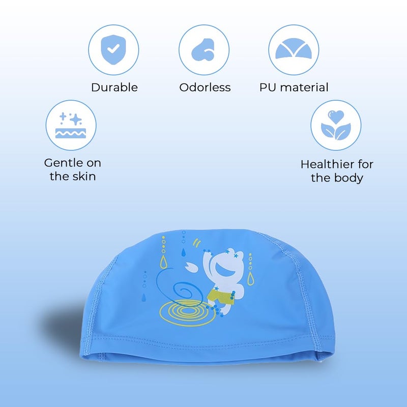 Endless EL1017 Comfortable PU Swimming Cap with Cartoon Design | Light Blue | Material : PU | Elastic Waterproof Swimming Cap for Long and Short Hair with Thicker Edge | For Children - Image 2