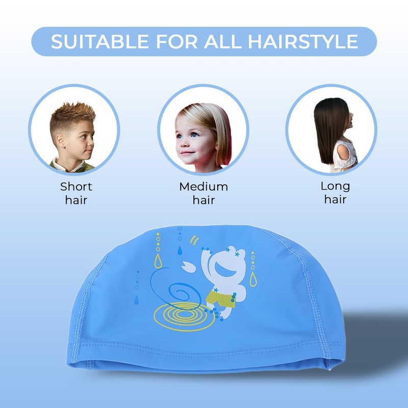 Endless EL1017 Comfortable PU Swimming Cap with Cartoon Design | Light Blue | Material : PU | Elastic Waterproof Swimming Cap for Long and Short Hair with Thicker Edge | For Children - Image 4