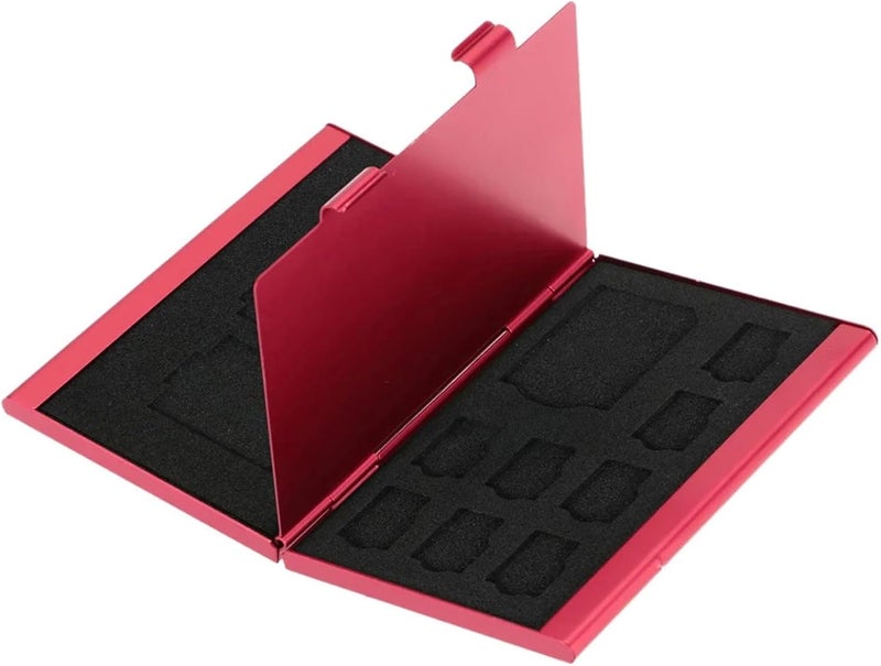 12 in 1 Aluminum Memory Card Storage Case - Large Capacity for SD & TF Cards - Portable and Durable Wallet(Red) - Image 1