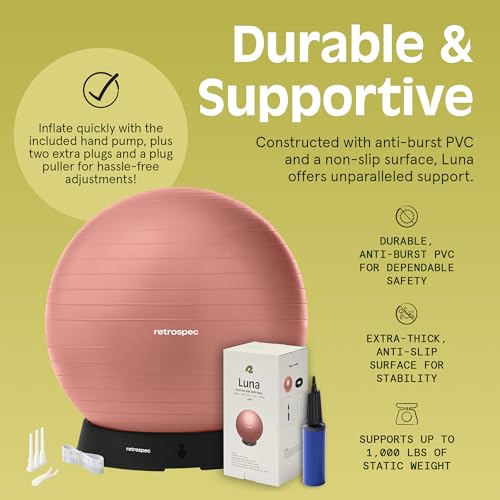 Retrospec Luna Exercise Ball with Pump - Anti-Burst Fitness Equipment for Yoga, Core Training & Stability - Home Gym Swiss Ball for Office & Pregnancy - Image 3