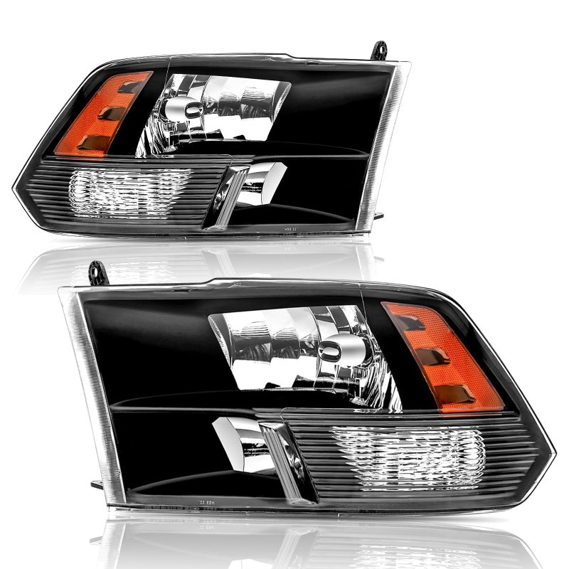 Headlights Assembly compatible with 20092018 Dodge Ram 15001018 Ram 2500 3500 Halogen Head light Headlamp Replacement Black Housing Amber Corner