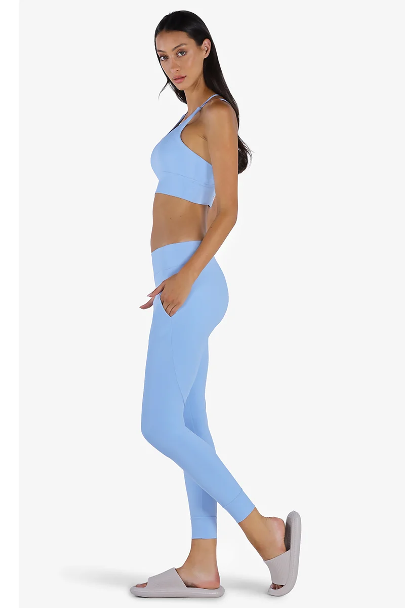 ياسيكو YesEco Women’s Activewear Light Blue Stretchable Sports Leggings for Yoga, Gym, Running, Fitness & Hiking | High-Waist Eco-Friendly Workout Pants | 75% Recycled Nylon, 25% Spandex