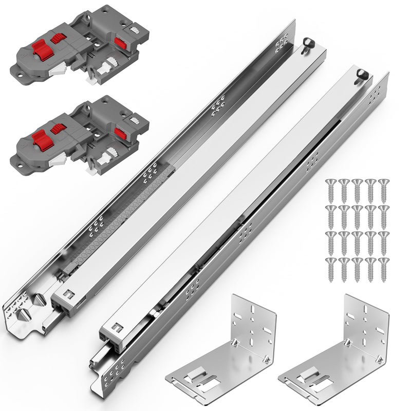 Chibery 12 15 18 21 Inch Undermount Soft Close Drawer Slides, Full Extension 3D Locking Device, Rear Mount Brackets, Concealed Bottom Mount Rails for face Frame Cabinet, 100 LBï¼ˆ18 inch, 1 Pairï¼‰ - Image 1