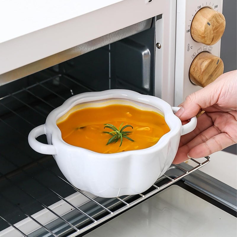 JUSTUP Dutch Oven Pot with Lid, Pumpkin Pottery Dessert Saucepan, Mini Baking Dish Cute Pumpkin Bowl, Covered Dutch Oven Ceramic Stockpot, White - Image 4