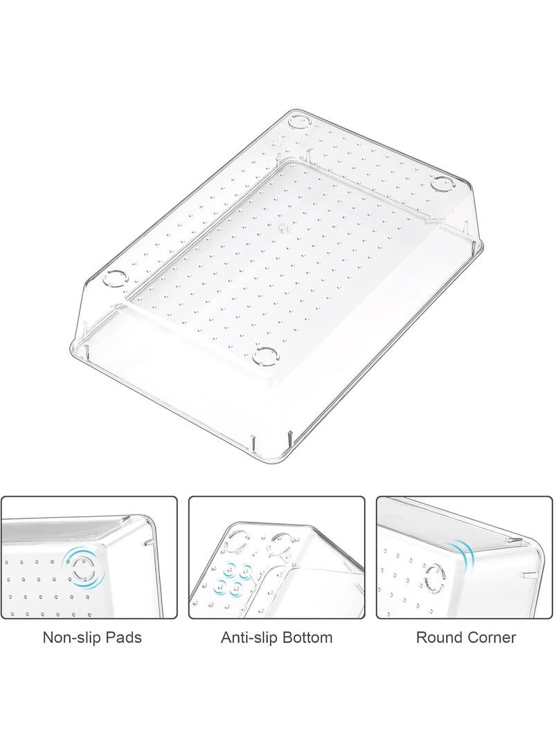 مجموعة من 11 منظم أدراج بلاستيكي لمستحضرات التجميل، منظم أدراج مانع للانزلاق، صناديق تخزين بلاستيكية للحمام وطاولة الزينة ومستحضرات التجميل والمطبخ والمكتب وصواني الأقلام شفافة مستوردة - Image 3