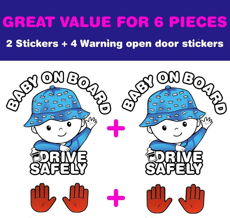 Canel 6 Pieces (2 Stickers Plus 4 Reflective Warning Open Door Sign), High Visibility, Baby in Car Sticker and Warning Open Door Sign, Baby on Board Sticker, Drive Safely Sticker - Image 2