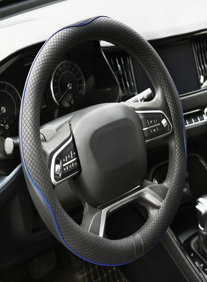 Rueesh Microfiber Leather Steering Wheel Cover Anti-Slip Matte Finish Auto Car Wheel Cover Universal 15 Inch Wheel Cover for Car Embossing Pattern Blue Line - Image 1