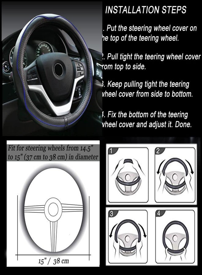 Rueesh Microfiber Leather Steering Wheel Cover Anti-Slip Matte Finish Auto Car Wheel Cover Universal 15 Inch Wheel Cover for Car Embossing Pattern Blue Line - Image 5