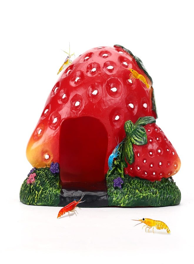 Hygger CO2 Strawberry Aquarium Decoration Resin-Cute Fish Tank Ornament with Hiding Cave for Betta & Small Fish-Approx. 4.7" L x 4.3" W x 3.5" H (Strawberry) - Image 1