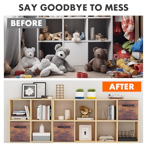 PowerKing Collapsible Storage Cubes with Handles, Fabric Foldable Bins for Closet Shelves, Durable Organization Storage Bins, 10.5'' x 11'' x 10.5'' (2Pack, Vintage Wood Grain) - Image 5