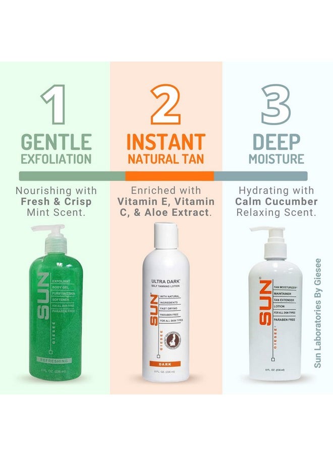 Sun Laboratories by Giesee Sun Laboratories By Giesee Self Tanning Lotion, Tan Maintainer, and Exfoliant Body Gel - 3-Pack 8 Oz. Bottles, Non-Toxic Self Tanner, Ultra Dark Sunless Tanning Lotion  - Image 2