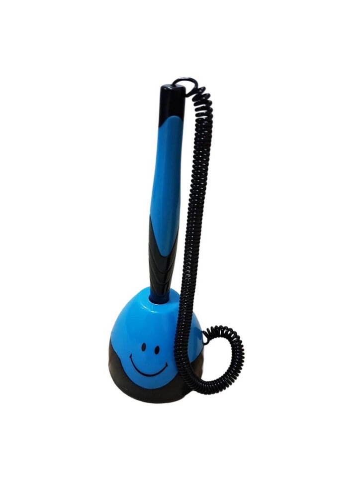 Ballpoint pen attached to a base with a flexible plastic strip extending over 1.50 meters. The base is fixed to the table surface with an adhesive strip attached to it. - Image 1