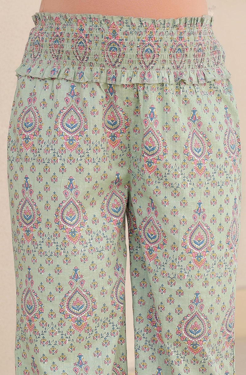 Janasya Women's Light Green Pure Cotton Floral Printed A-line Maternity Kurta Pant Set (MAA25CD01348-XL) - Image 3