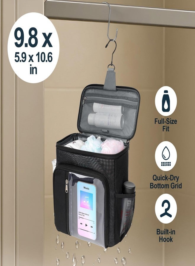 F-color Hanging Shower Caddy Portable - College Dorm Essentials for Guys with Hooks, Quick-Dry Shower Bag for Dorm Travel Gym Camping Essentials, Water-Resistant with Multiple Pockets, Black - Image 2