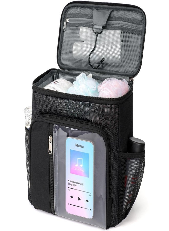 F-color Hanging Shower Caddy Portable - College Dorm Essentials for Guys with Hooks, Quick-Dry Shower Bag for Dorm Travel Gym Camping Essentials, Water-Resistant with Multiple Pockets, Black - Image 1