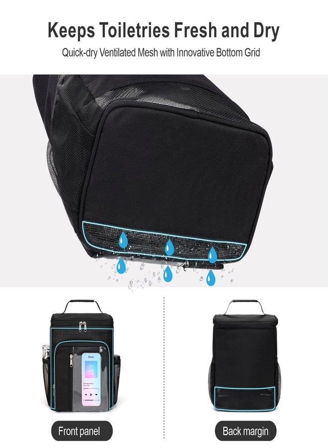 F-color Hanging Shower Caddy Portable - College Dorm Essentials for Guys with Hooks, Quick-Dry Shower Bag for Dorm Travel Gym Camping Essentials, Water-Resistant with Multiple Pockets, Black - Image 4