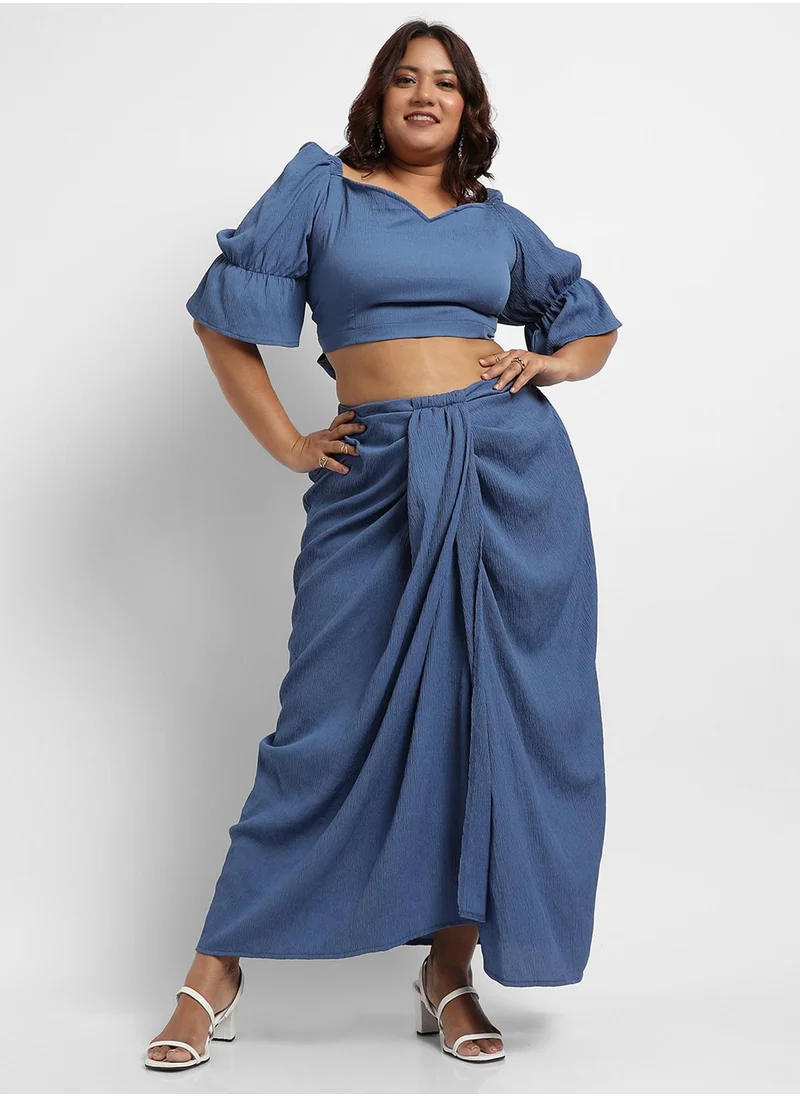Instafab Plus Women's Navy Blue Cropped Co-Ord Set