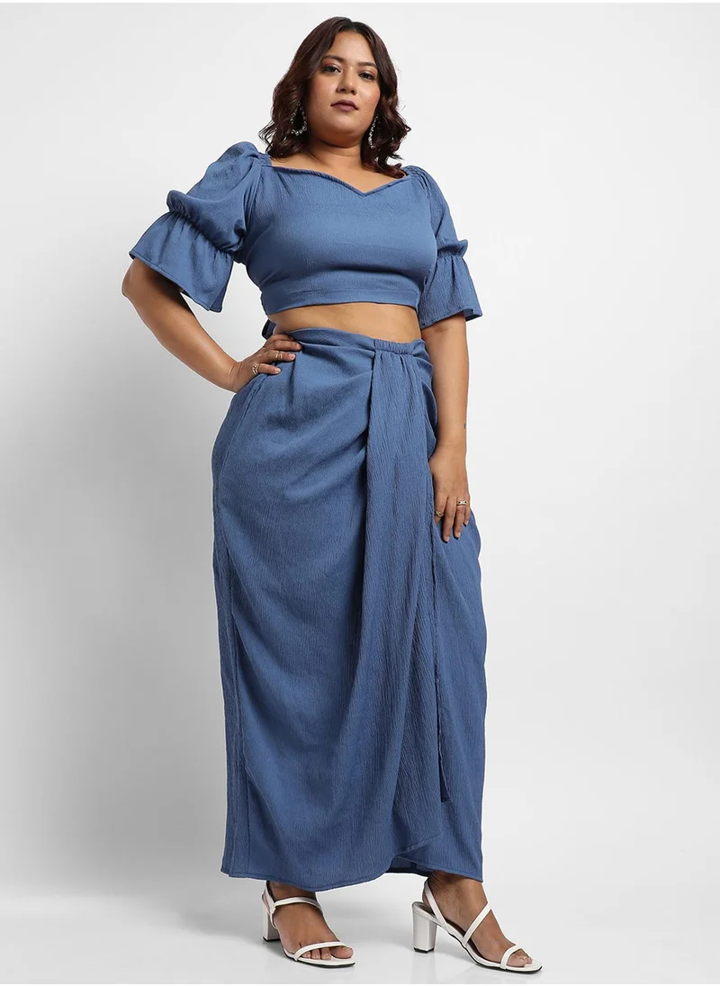 Instafab Plus Women's Navy Blue Cropped Co-Ord Set