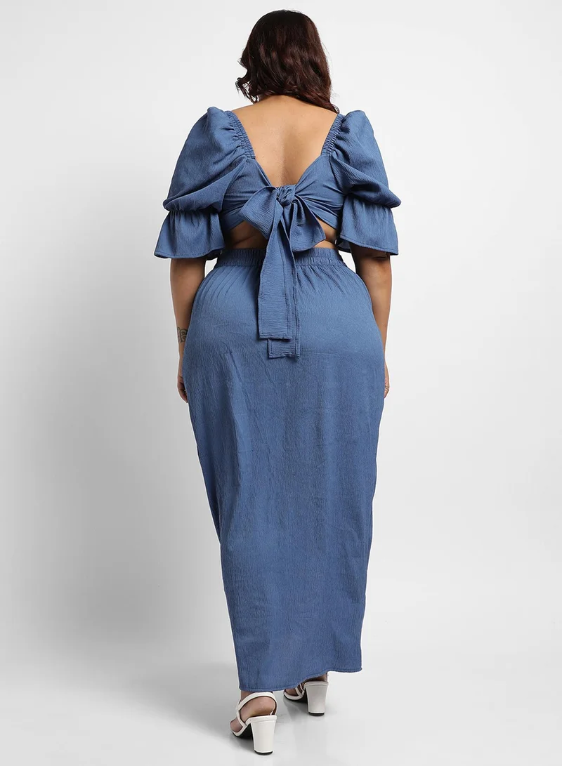 Instafab Plus Women's Navy Blue Cropped Co-Ord Set