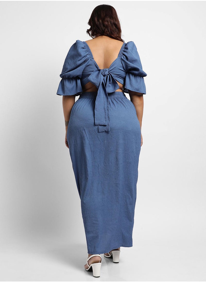 Instafab Plus Women's Navy Blue Cropped Co-Ord Set  - Image 3
