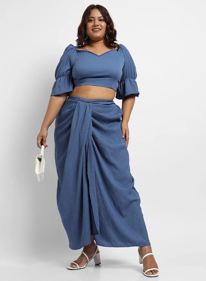 Instafab Plus Women's Navy Blue Cropped Co-Ord Set
