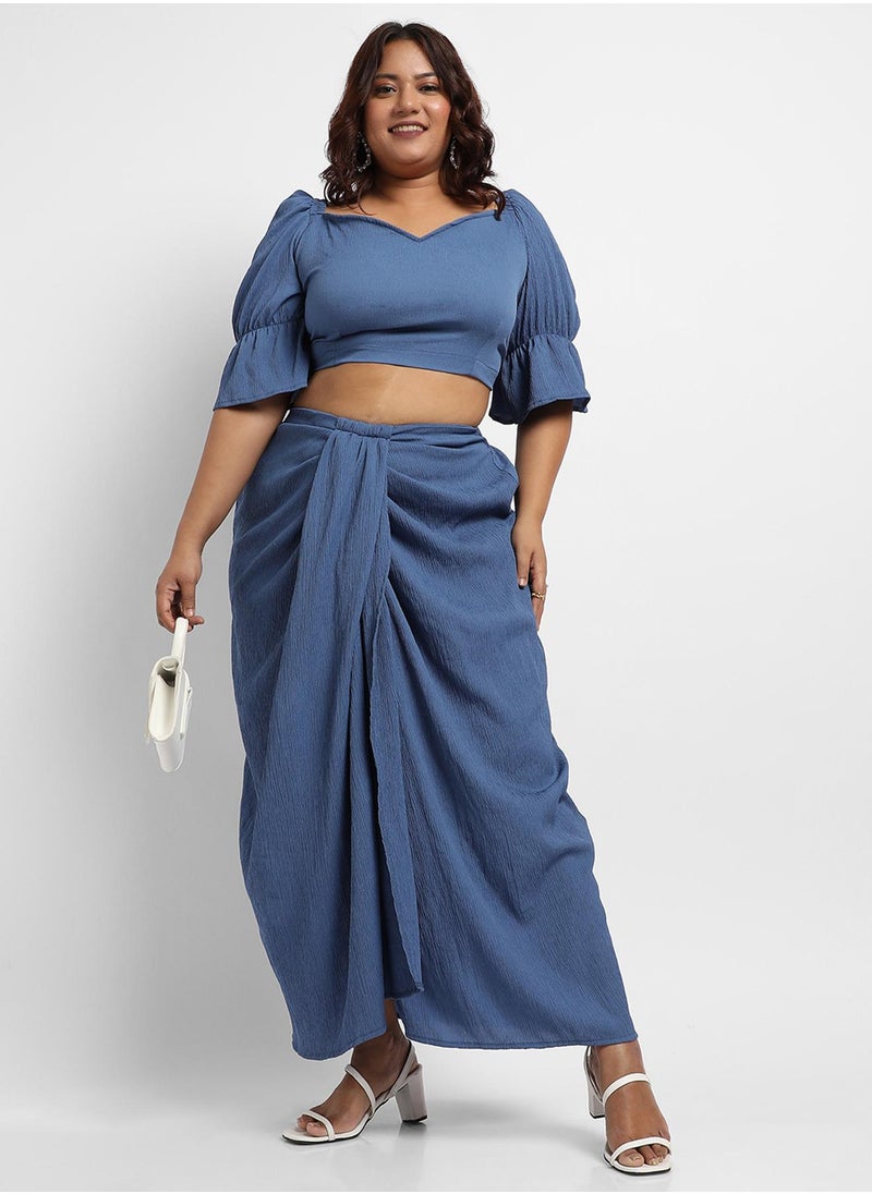 Instafab Plus Women's Navy Blue Cropped Co-Ord Set  - Image 4